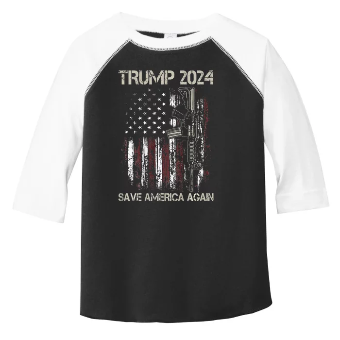 Trump 2024 Retro Campaign Button Re Elect President Trump Toddler Fine Jersey T-Shirt