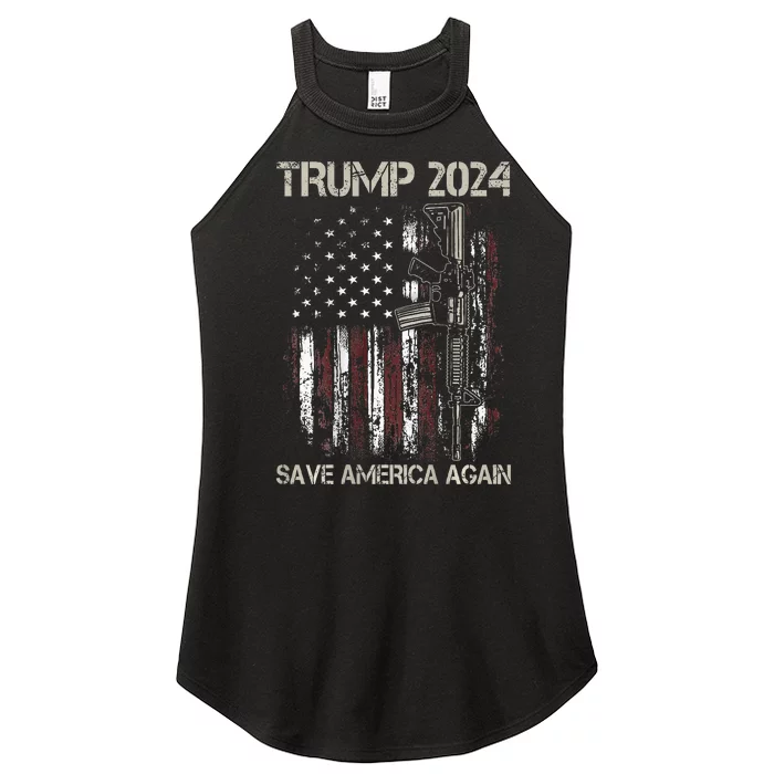 Trump 2024 Retro Campaign Button Re Elect President Trump Women’s Perfect Tri Rocker Tank