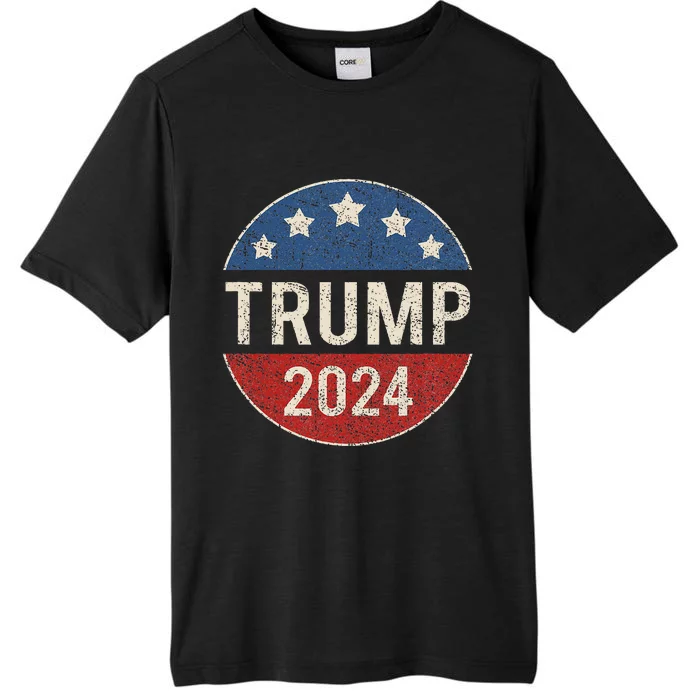 Trump 2024 Retro Campaign Button Re Elect President Trump ChromaSoft Performance T-Shirt