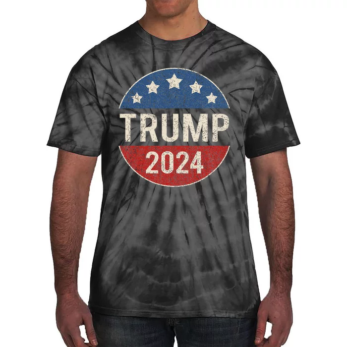 Trump 2024 Retro Campaign Button Re Elect President Trump Tie-Dye T-Shirt