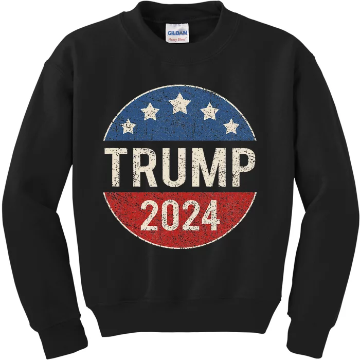 Trump 2024 Retro Campaign Button Re Elect President Trump Kids Sweatshirt