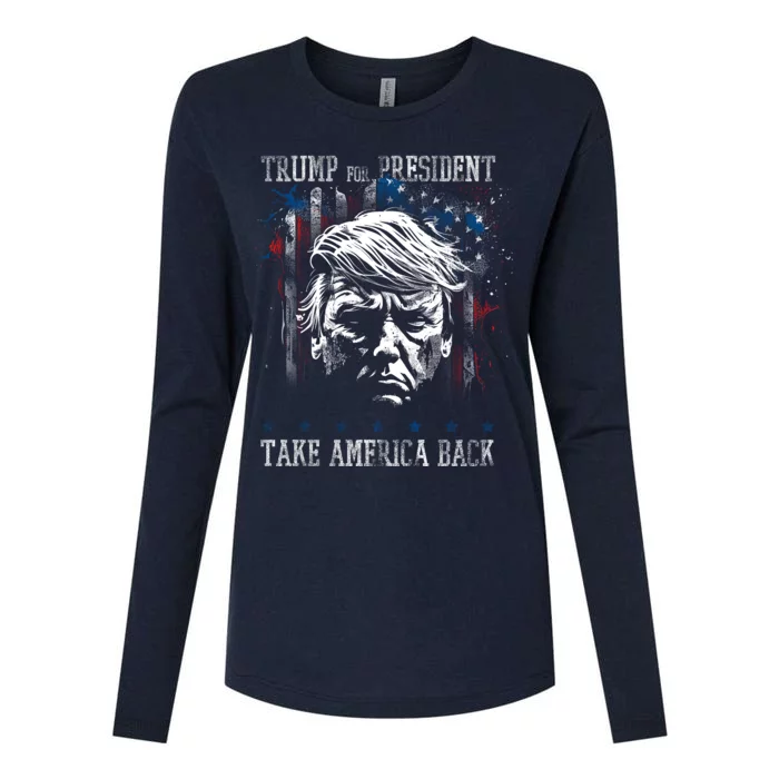 Trump 2024 Retro Take America Back Womens Cotton Relaxed Long Sleeve T-Shirt