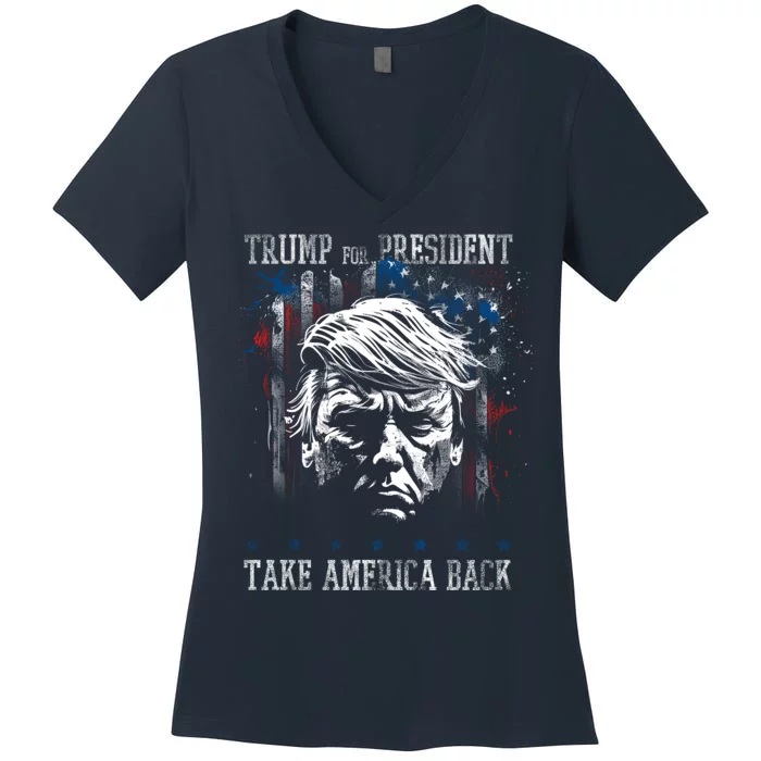 Trump 2024 Retro Take America Back Women's V-Neck T-Shirt