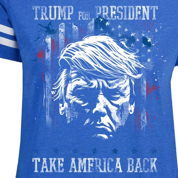 Trump 2024 Retro Take America Back Enza Ladies Jersey Football T-Shirt