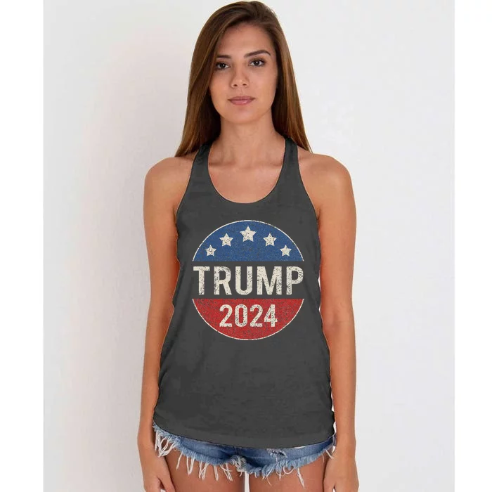 Trump 2024 Retro Campaign Button Re Elect President Women's Knotted Racerback Tank