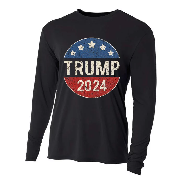 Trump 2024 Retro Campaign Button Re Elect President Trump Cooling Performance Long Sleeve Crew