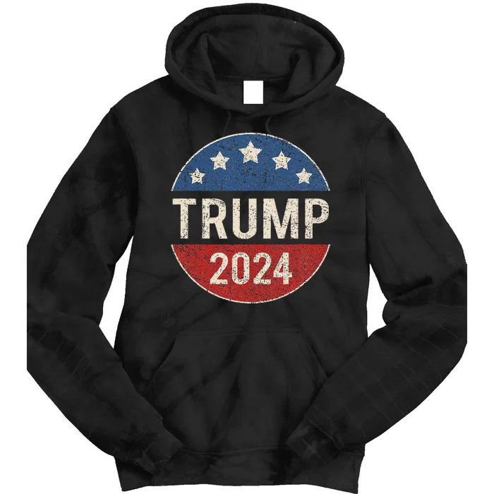 Trump 2024 Retro Campaign Button Re Elect President Trump Tie Dye Hoodie