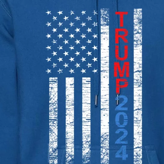 Trump 2024 Rustic Vertical American Flag Funny Gift Premium Hoodie