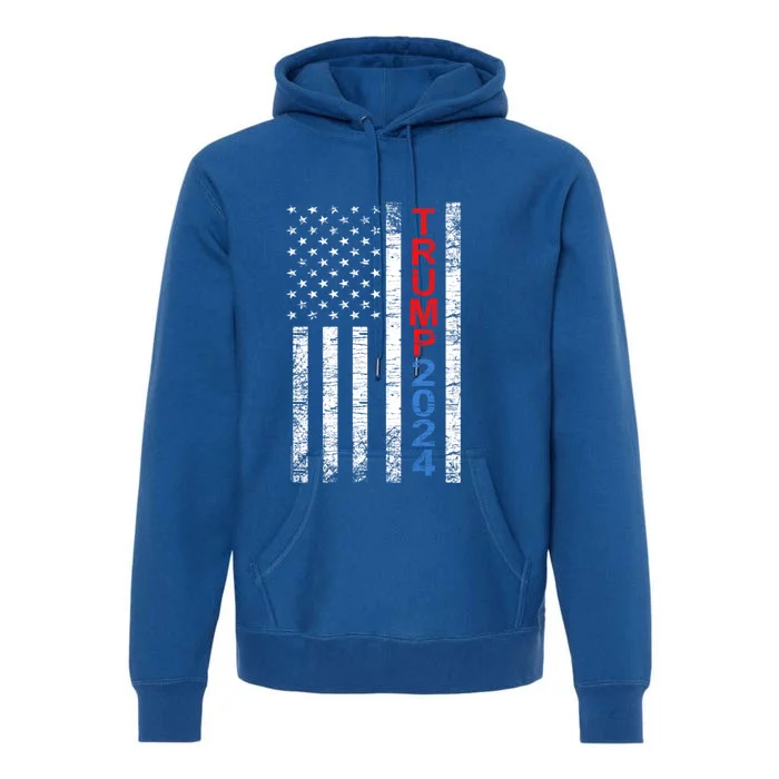 Trump 2024 Rustic Vertical American Flag Funny Gift Premium Hoodie