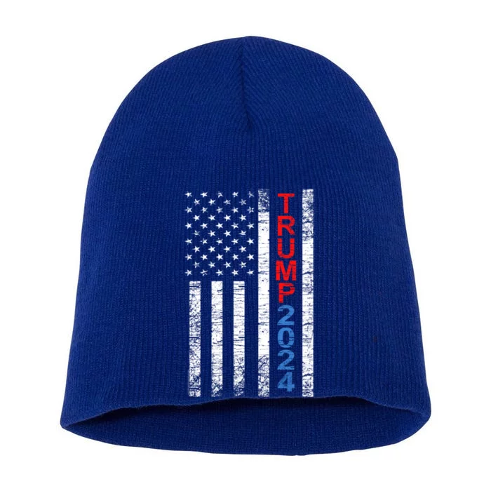 Trump 2024 Rustic Vertical American Flag Funny Gift Short Acrylic Beanie