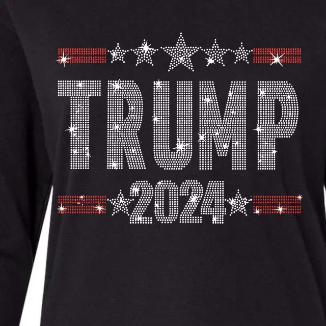 Trump 2024 Rhinestone Trump Rally Womens Cotton Relaxed Long Sleeve T-Shirt