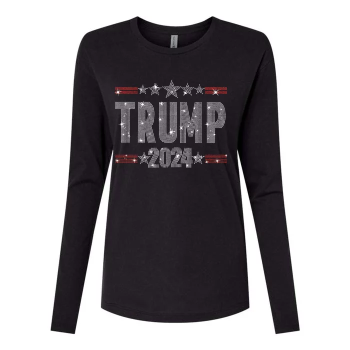 Trump 2024 Rhinestone Trump Rally Womens Cotton Relaxed Long Sleeve T-Shirt