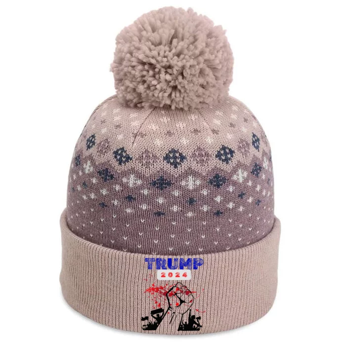 Trump 2024 Survived Bloody Fist The Baniff Cuffed Pom Beanie