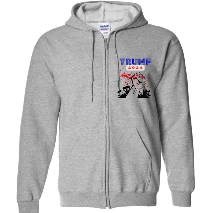 Trump 2024 Survived Bloody Fist Full Zip Hoodie