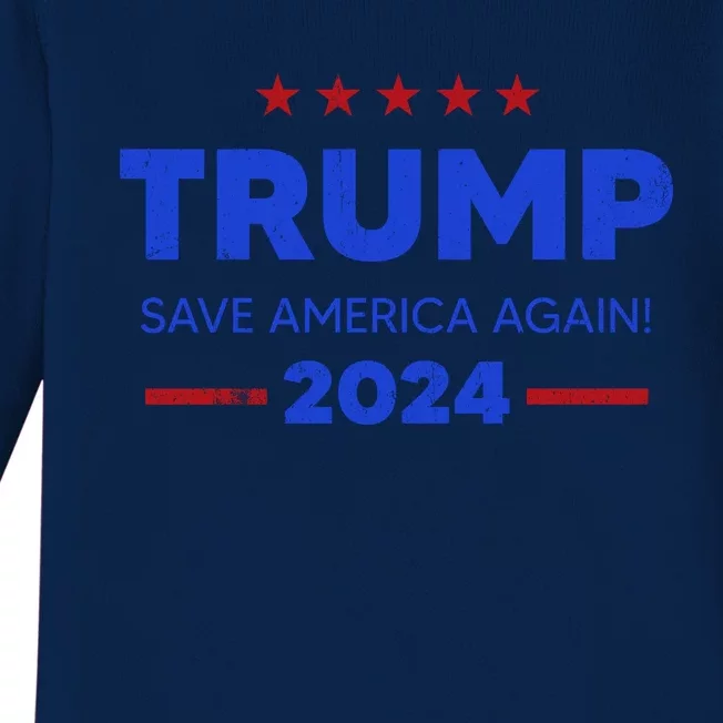 Trump 2024 Save America Again Baby Long Sleeve Bodysuit