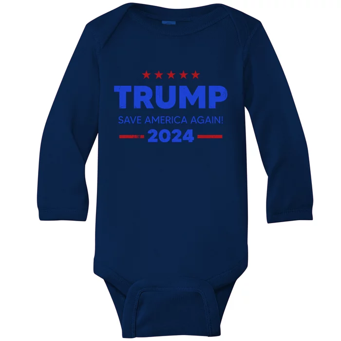 Trump 2024 Save America Again Baby Long Sleeve Bodysuit