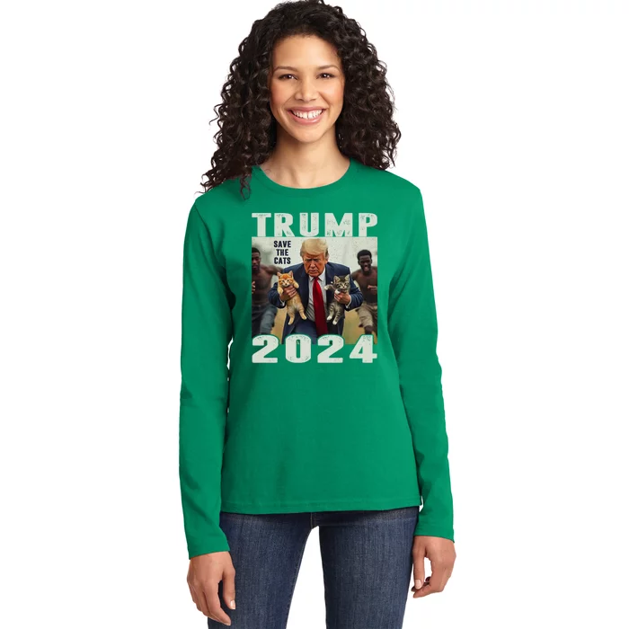 Trump 2024 Save The Cats Saying Debate Ladies Long Sleeve Shirt