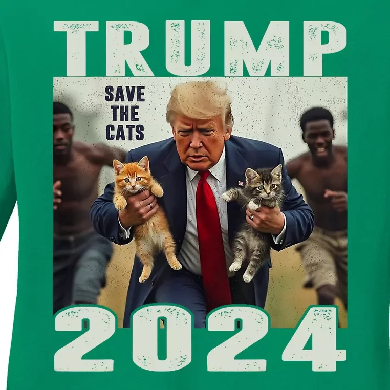 Trump 2024 Save The Cats Saying Debate Ladies Long Sleeve Shirt