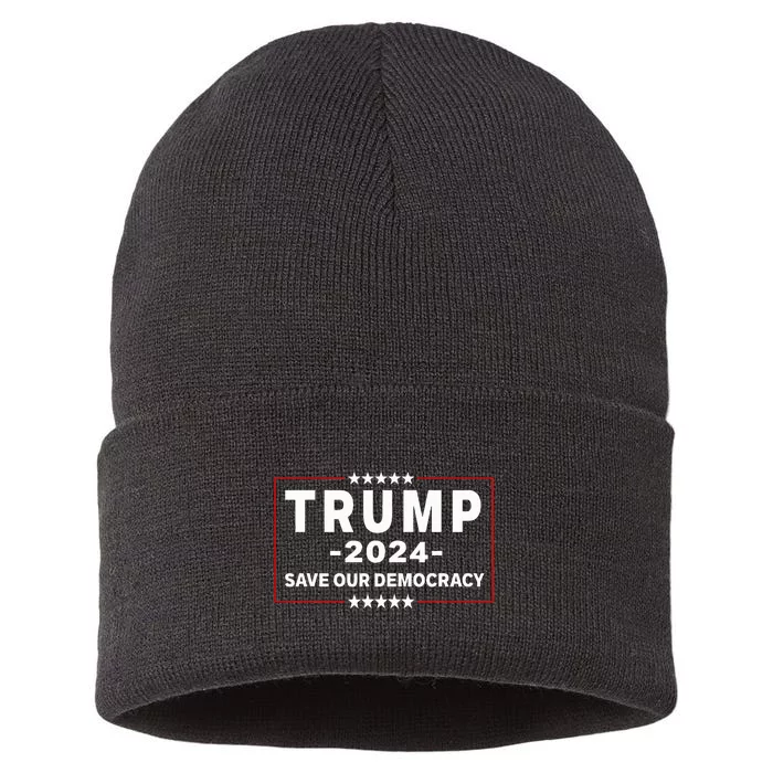 Trump 2024 Save Our Democracy Voting Donald Trump Sustainable Knit Beanie