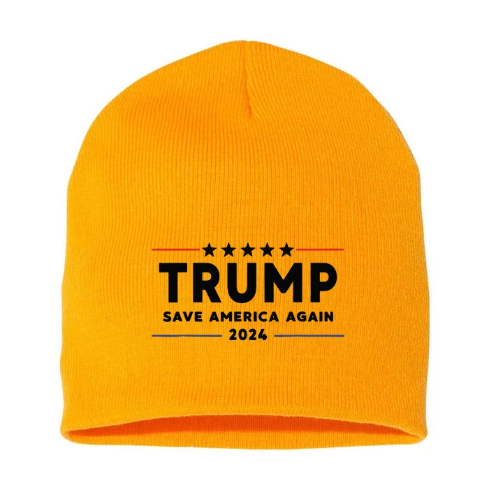 Trump 2024 Save America Again Vote Trump White Short Acrylic Beanie