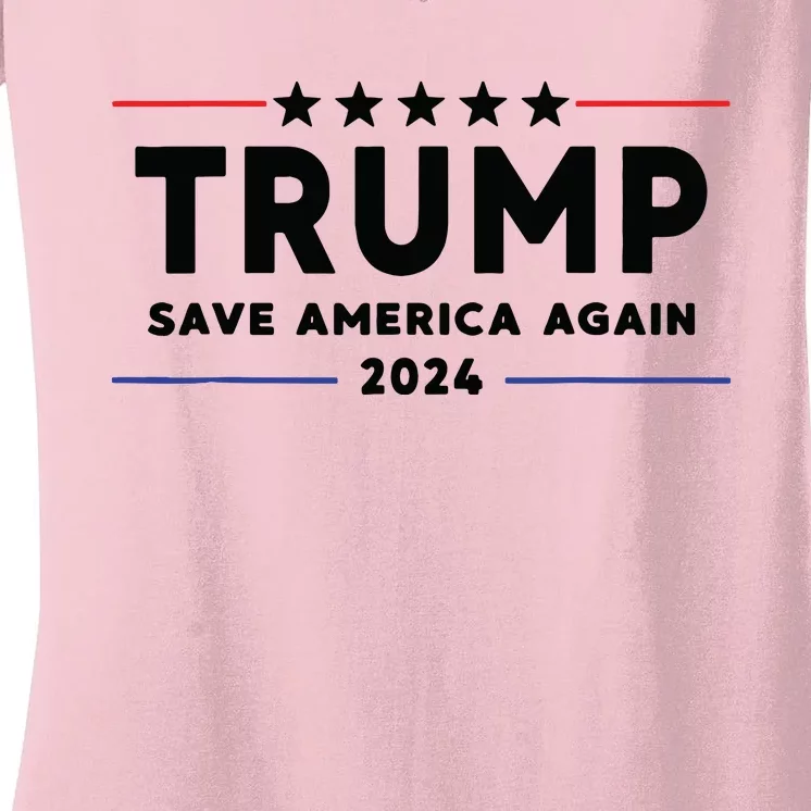 Trump 2024 Save America Again Vote Trump White Women's V-Neck T-Shirt