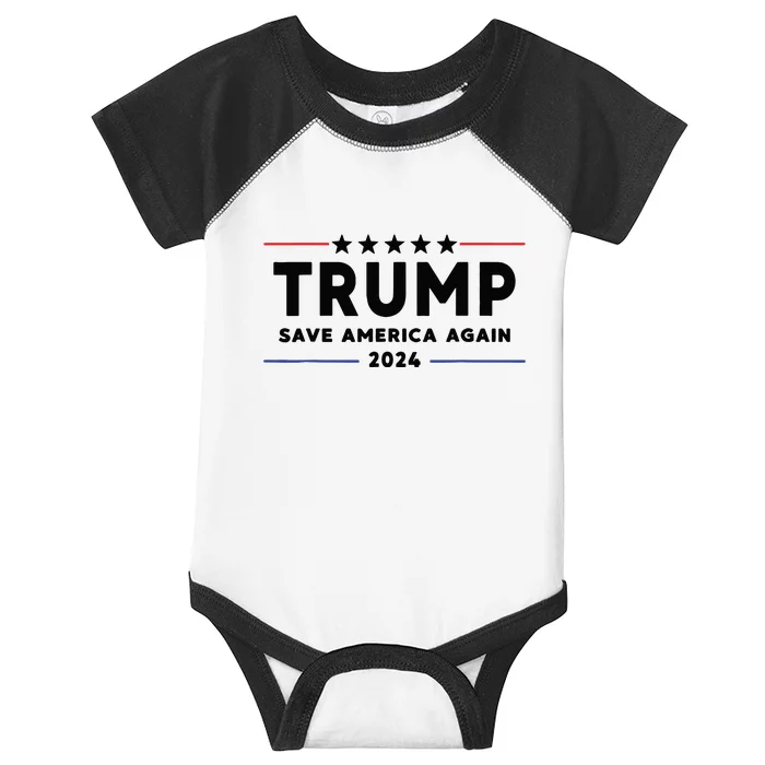 Trump 2024 Save America Again Vote Trump White Infant Baby Jersey Bodysuit