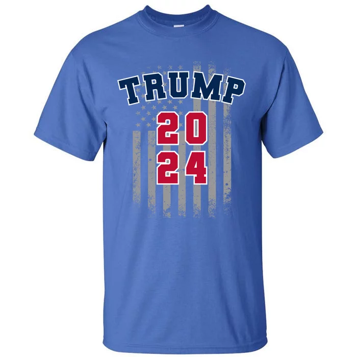 Trump 2024 Sports Font Usa Flag 4th Of July Maga Patriotic Cool Gift Tall T-Shirt