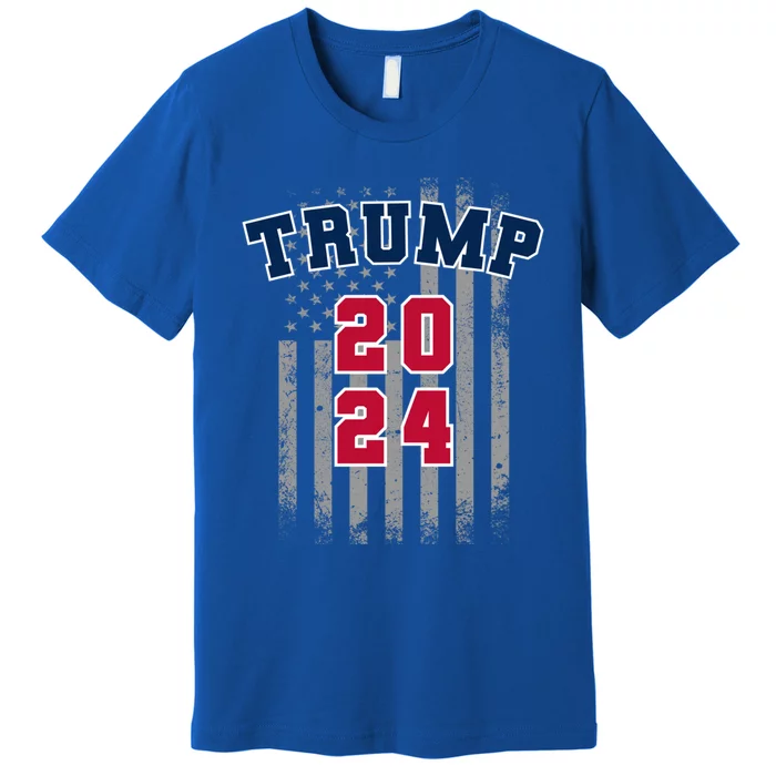 Trump 2024 Sports Font Usa Flag 4th Of July Maga Patriotic Cool Gift Premium T-Shirt