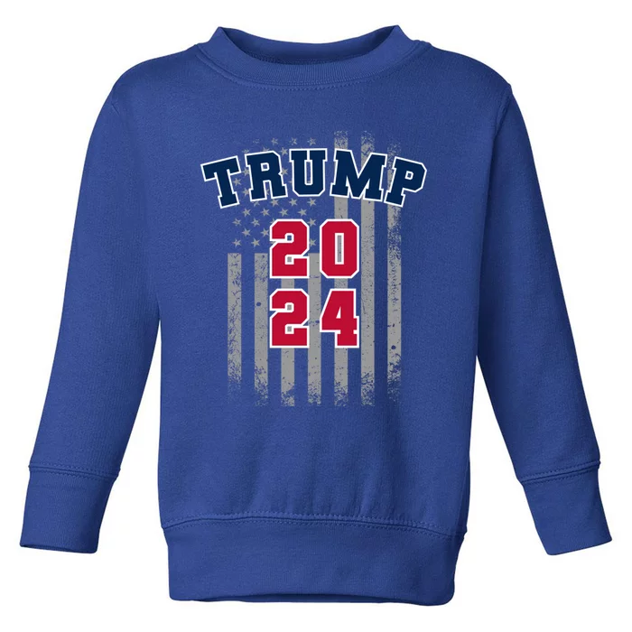 Trump 2024 Sports Font Usa Flag 4th Of July Maga Patriotic Cool Gift Toddler Sweatshirt