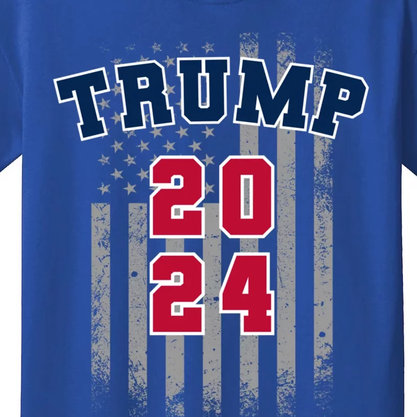 Trump 2024 Sports Font Usa Flag 4th Of July Maga Patriotic Cool Gift Kids T-Shirt