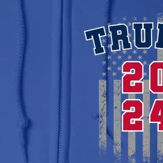 Trump 2024 Sports Font Usa Flag 4th Of July Maga Patriotic Cool Gift Full Zip Hoodie