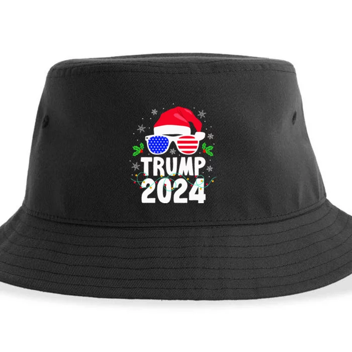 Trump 2024 Santa Hat Xmas Lights Christmas Funny Sustainable Bucket Hat