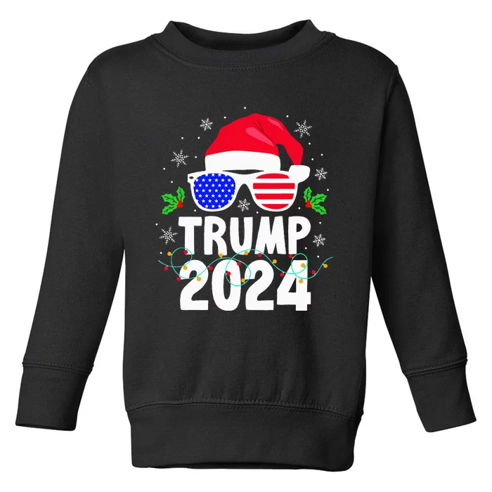 Trump 2024 Santa Hat Xmas Lights Christmas Funny Toddler Sweatshirt