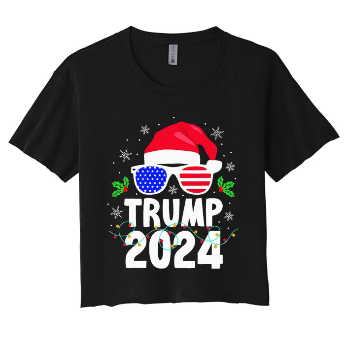 Trump 2024 Santa Hat Xmas Lights Christmas Funny Women's Crop Top Tee