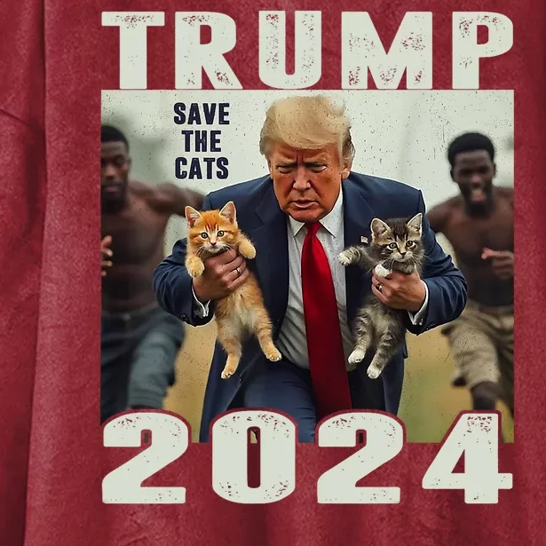 Trump 2024 Save The Cats Saying Debate Hooded Wearable Blanket