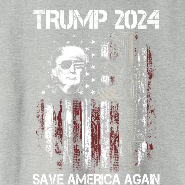 Trump 2024 Save America Again Usa Flag Gun Women's Crop Top Tee