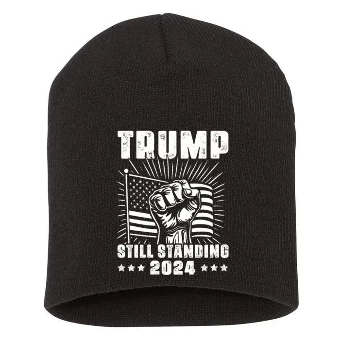 Trump 2024 Still Standing American Flag Donald Trump 2024 Short Acrylic Beanie