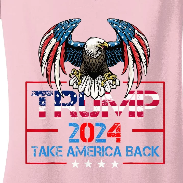 Trump 2024 Save America Again Usa Flag 2024 45 47 Women's V-Neck T-Shirt