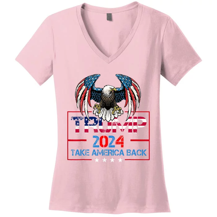 Trump 2024 Save America Again Usa Flag 2024 45 47 Women's V-Neck T-Shirt