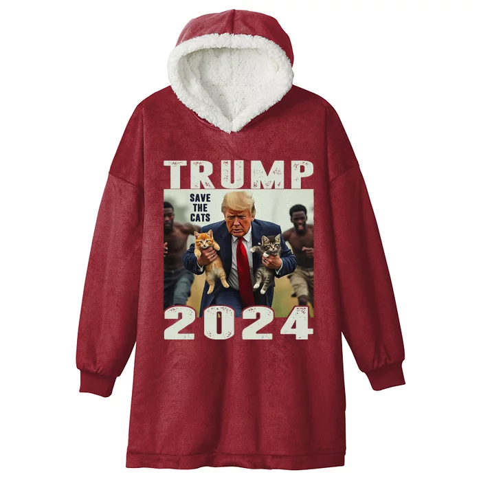 Trump 2024 Save The Cats Saying Debate Gift Hooded Wearable Blanket