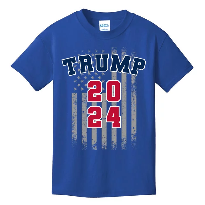 Trump 2024 Sports Font Usa Flag 4th Of July Maga Patriotic Great Gift Kids T-Shirt