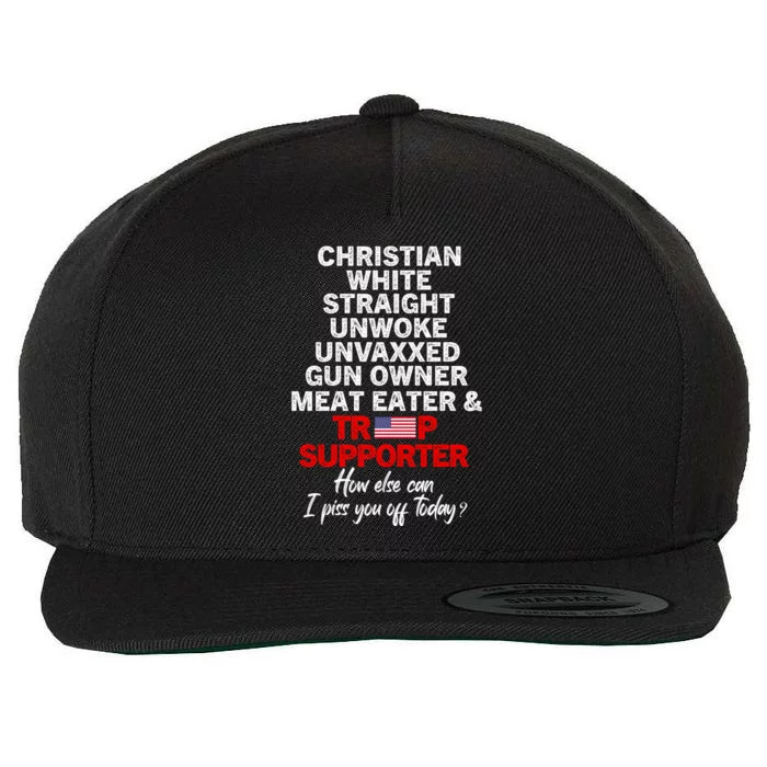 Trump 2024 Supporter Christian White Straight Unwoke Unvaxxed Wool Snapback Cap