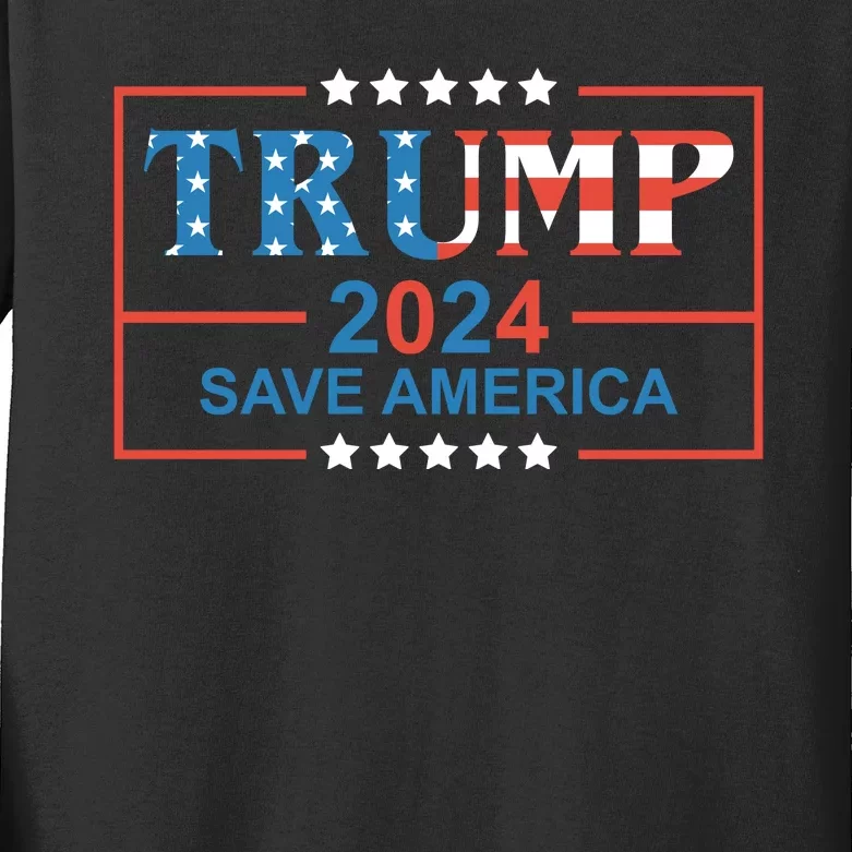 Trump 2024 Save America Kids Long Sleeve Shirt