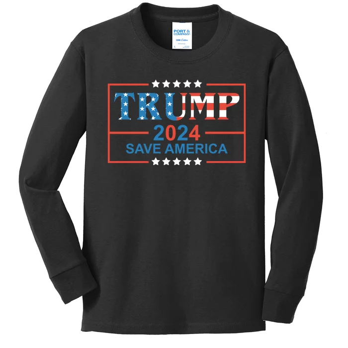 Trump 2024 Save America Kids Long Sleeve Shirt