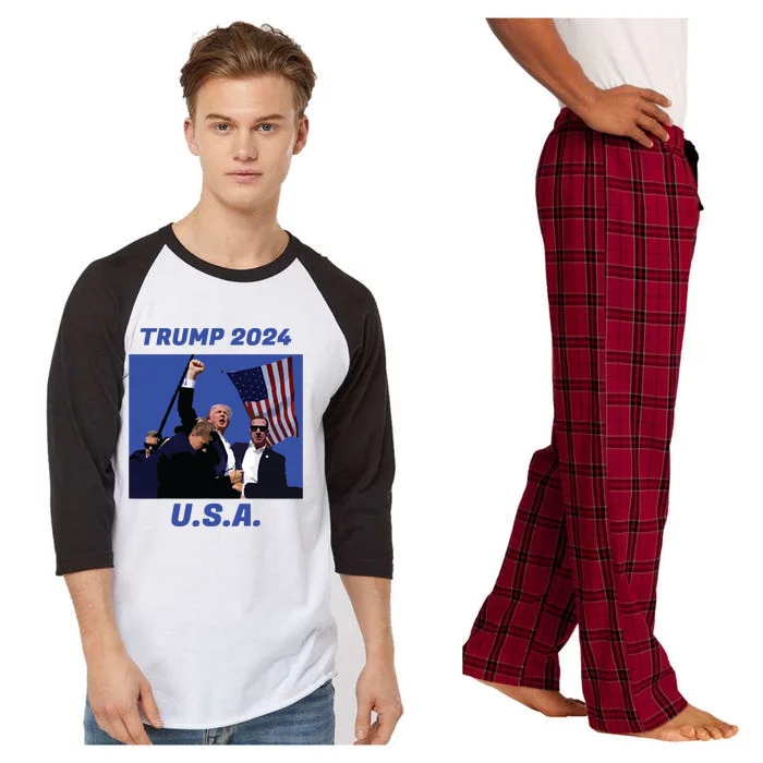 Trump 2024 Stay Strong Fist Pump Rally Secret Service Flag Raglan Sleeve Pajama Set