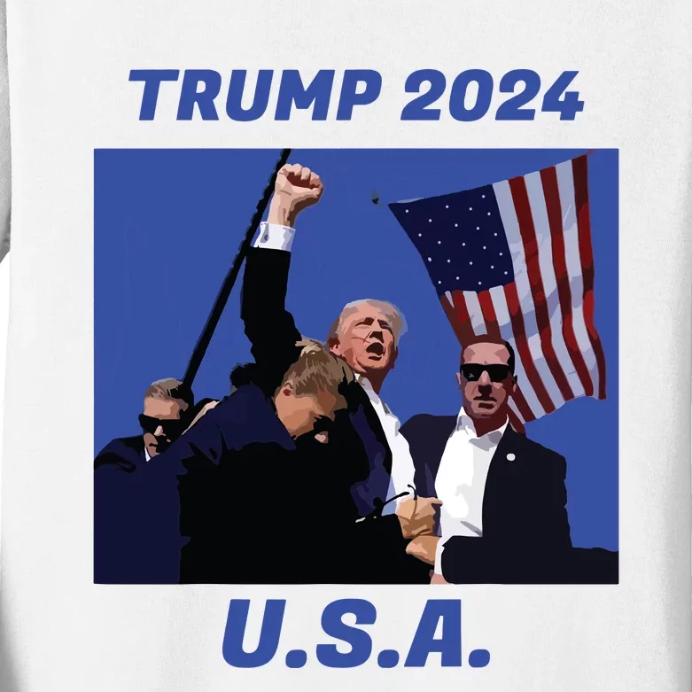 Trump 2024 Stay Strong Fist Pump Rally Secret Service Flag Kids Long Sleeve Shirt