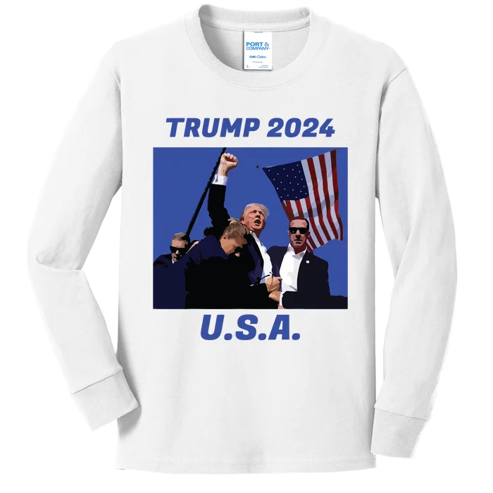 Trump 2024 Stay Strong Fist Pump Rally Secret Service Flag Kids Long Sleeve Shirt