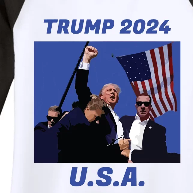 Trump 2024 Stay Strong Fist Pump Rally Secret Service Flag Women's Tri-Blend 3/4-Sleeve Raglan Shirt