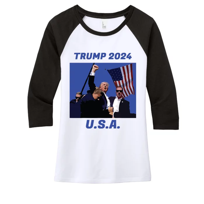 Trump 2024 Stay Strong Fist Pump Rally Secret Service Flag Women's Tri-Blend 3/4-Sleeve Raglan Shirt