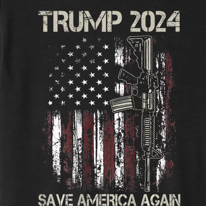 Trump 2024 Save America Again American Flag Gun ChromaSoft Performance T-Shirt